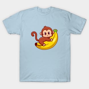 Cute Monkey Hug Banana Cartoon T-Shirt